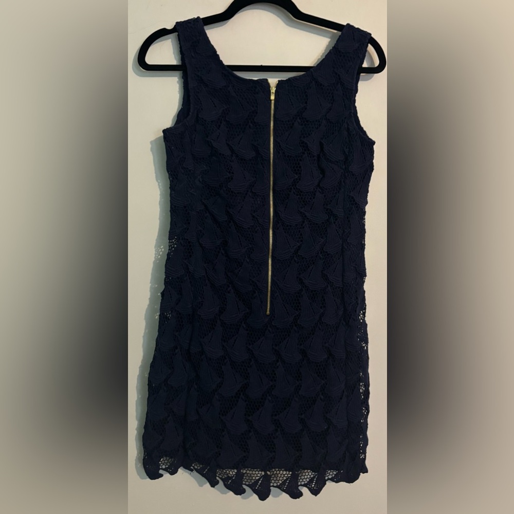 Lilly Pulitzer Womens Kolby Resort Navy Blue Boaty Sailboat Lace Zip Shift Sz 4‎